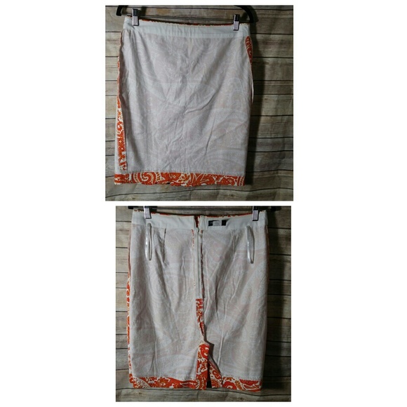 J. Crew The Pencil Skirt Orange Rust Paisley - Picture 8 of 8
